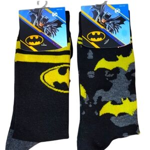DC Batman Socks - Black and Yellow 2 pair Casual Novelty